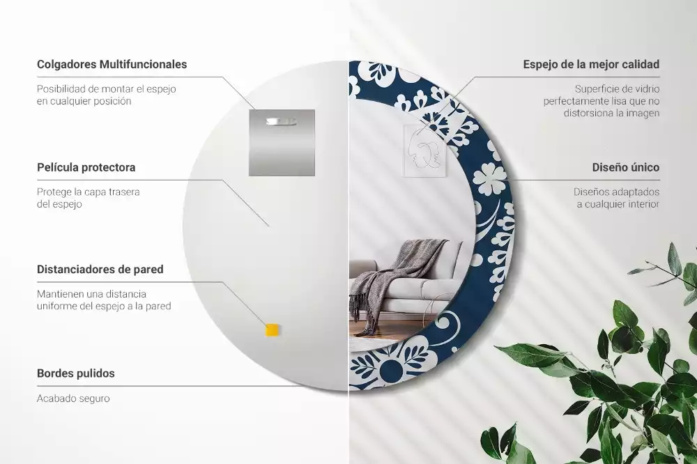 Lustro w okrągłej ramie z nadrukiem w stylu kompozycji paisley