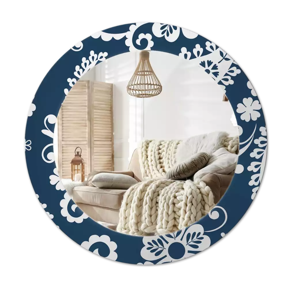 Lustro w okrągłej ramie z nadrukiem w stylu kompozycji paisley