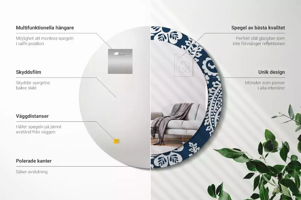 Lustro w okrągłej ramie z nadrukiem w stylu kompozycji paisley