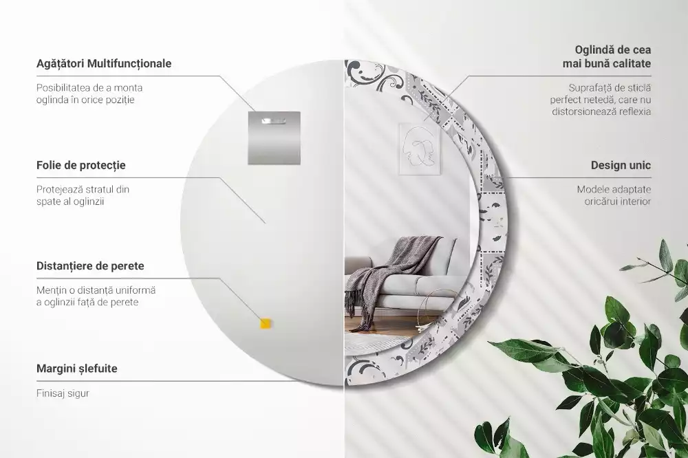 Lustro z drukowaną ramką z motywem płytek retro