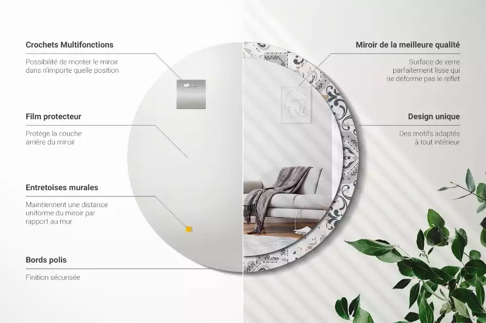 Lustro z drukowaną ramką z motywem płytek retro