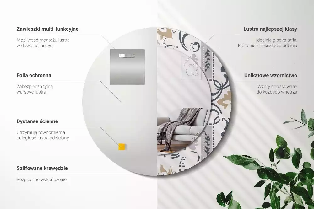 Lustro z drukowaną ramką z motywem płytek retro