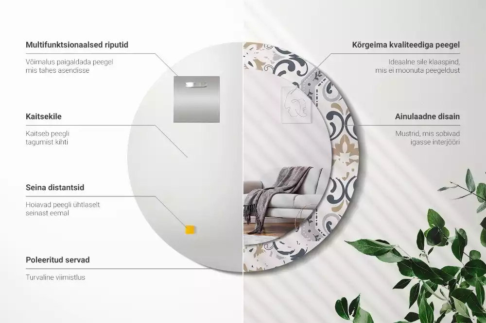 Lustro z drukowaną ramką z motywem płytek retro