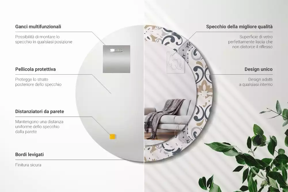 Lustro z drukowaną ramką z motywem płytek retro