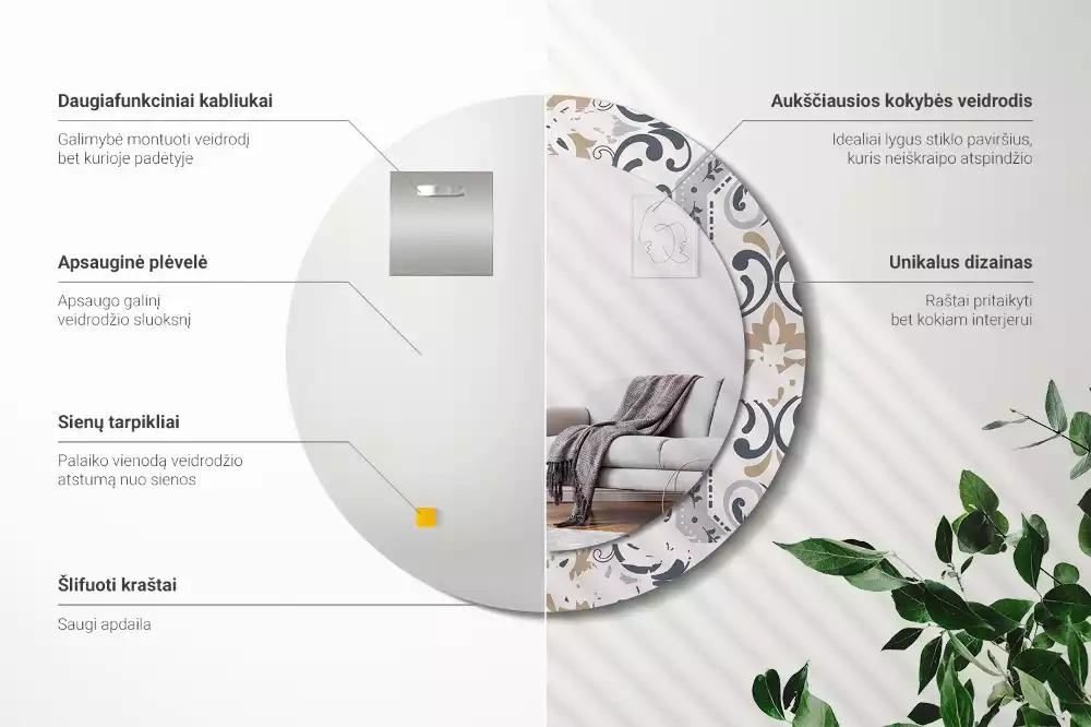 Lustro z drukowaną ramką z motywem płytek retro