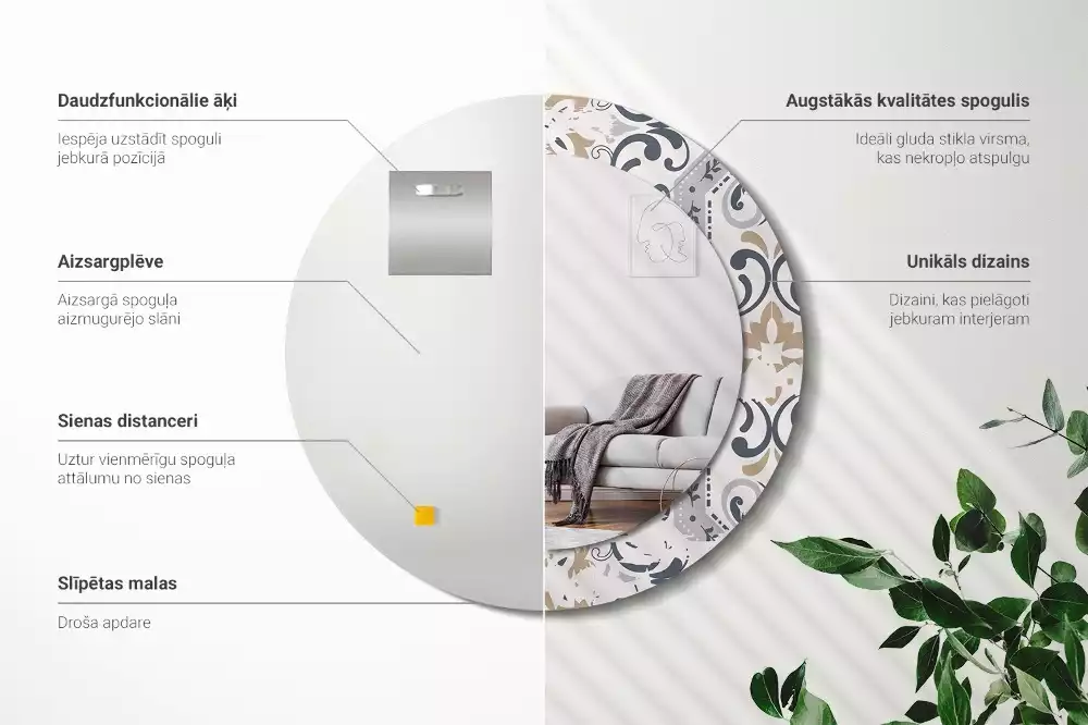 Lustro z drukowaną ramką z motywem płytek retro