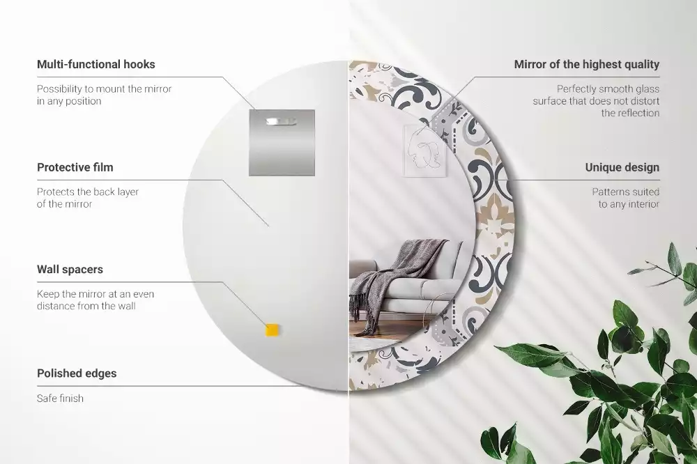 Lustro z drukowaną ramką z motywem płytek retro