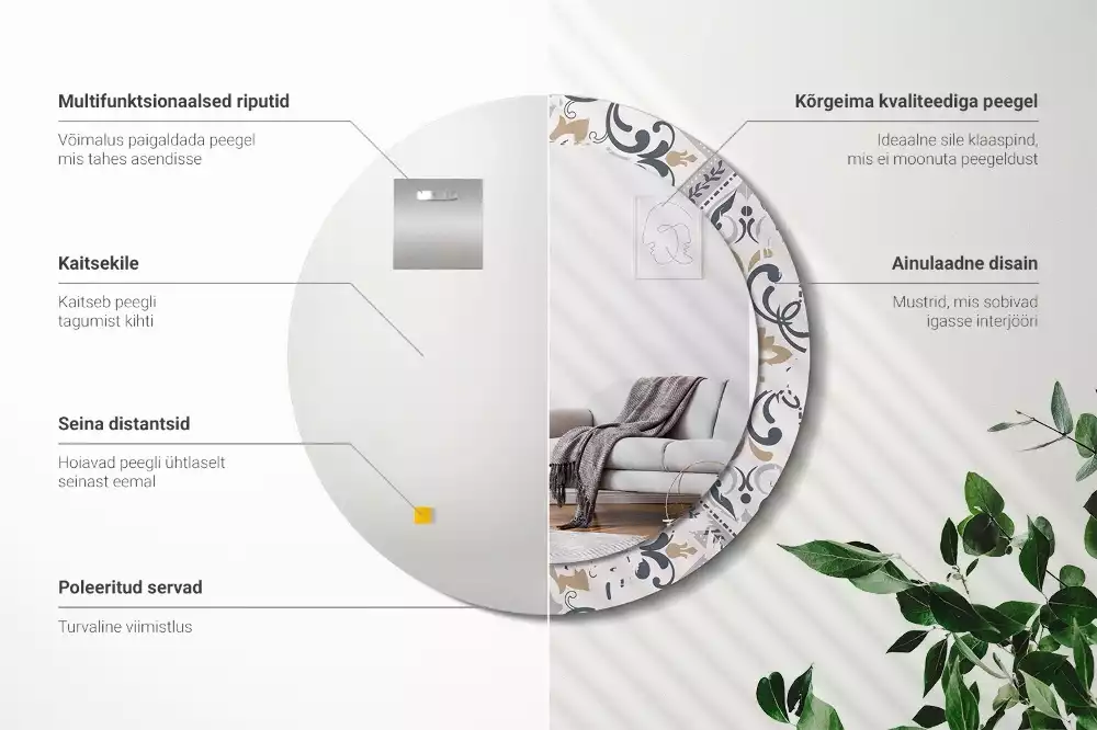 Lustro z drukowaną ramką z motywem płytek retro