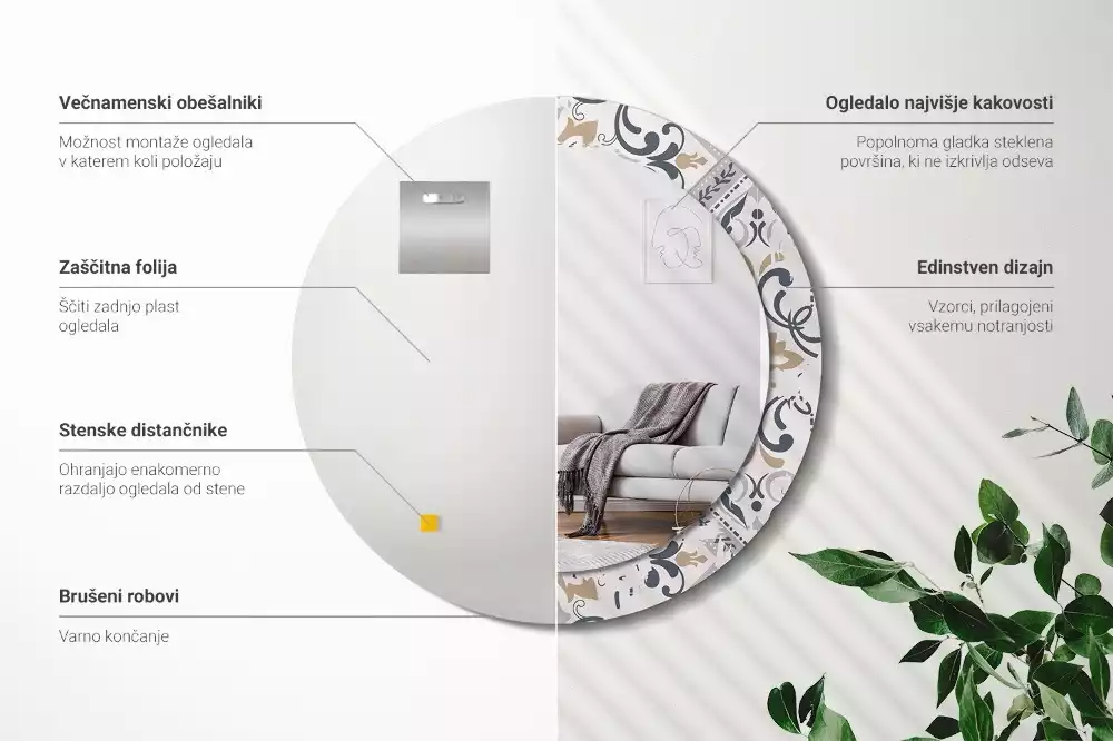 Lustro z drukowaną ramką z motywem płytek retro