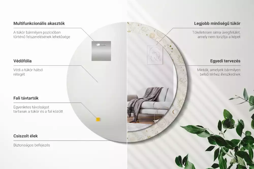 Lustro ścienne dekoracyjne o okrągłym kształcie z motywem mistycznego wzoru