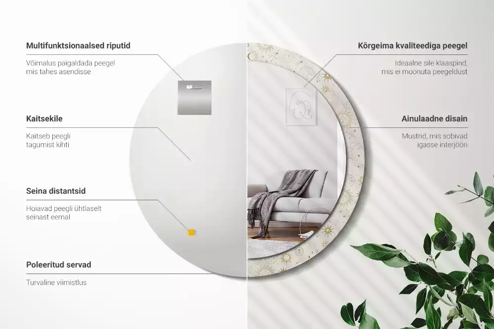 Lustro ścienne dekoracyjne o okrągłym kształcie z motywem mistycznego wzoru