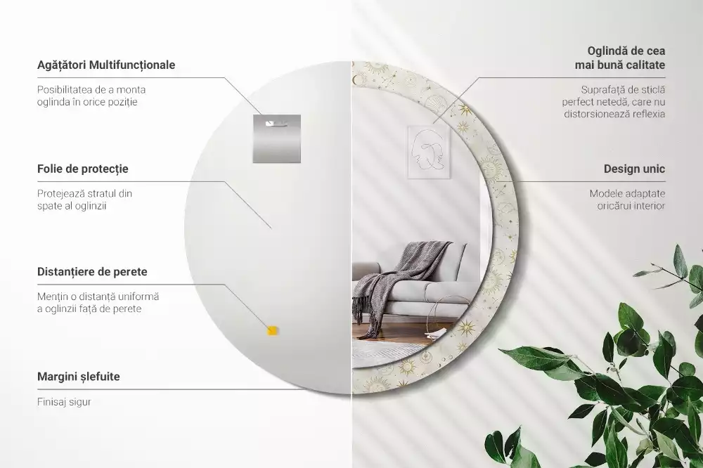 Lustro ścienne dekoracyjne o okrągłym kształcie z motywem mistycznego wzoru