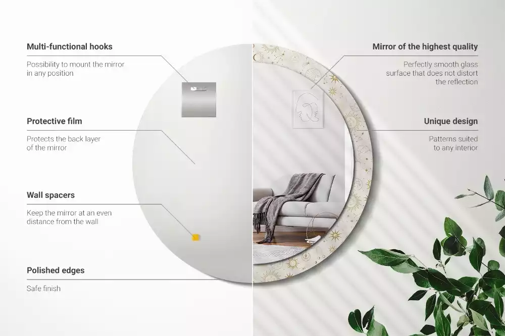 Lustro ścienne dekoracyjne o okrągłym kształcie z motywem mistycznego wzoru