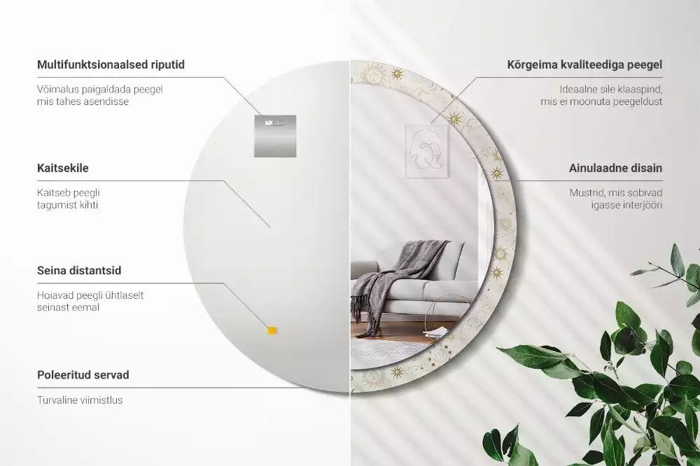 Lustro ścienne dekoracyjne o okrągłym kształcie z motywem mistycznego wzoru