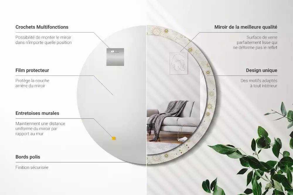 Lustro ścienne dekoracyjne o okrągłym kształcie z motywem mistycznego wzoru