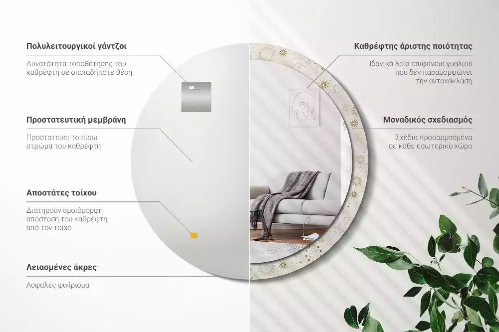 Lustro ścienne dekoracyjne o okrągłym kształcie z motywem mistycznego wzoru