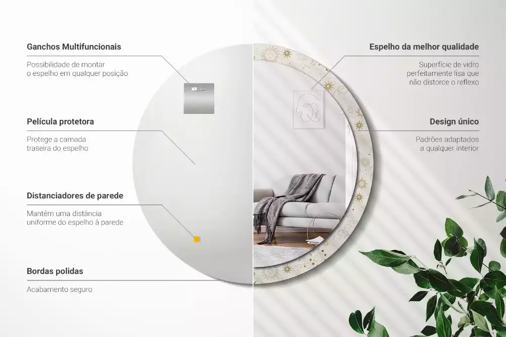 Lustro ścienne dekoracyjne o okrągłym kształcie z motywem mistycznego wzoru