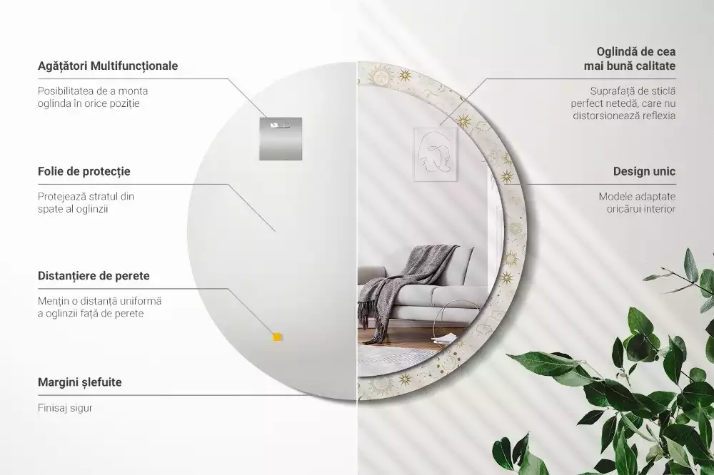 Lustro ścienne dekoracyjne o okrągłym kształcie z motywem mistycznego wzoru