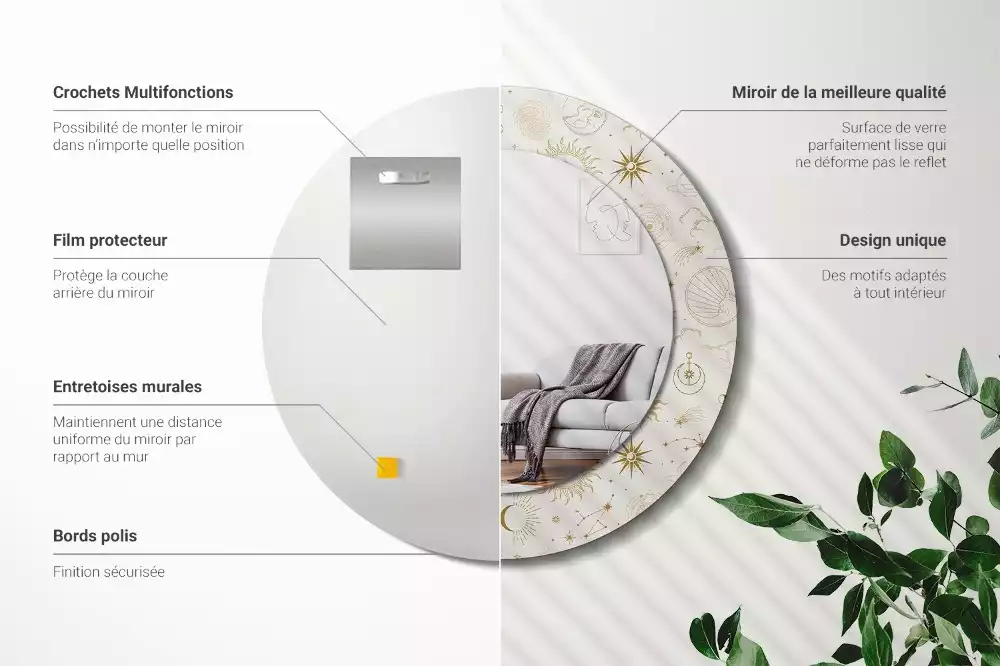 Lustro ścienne dekoracyjne o okrągłym kształcie z motywem mistycznego wzoru