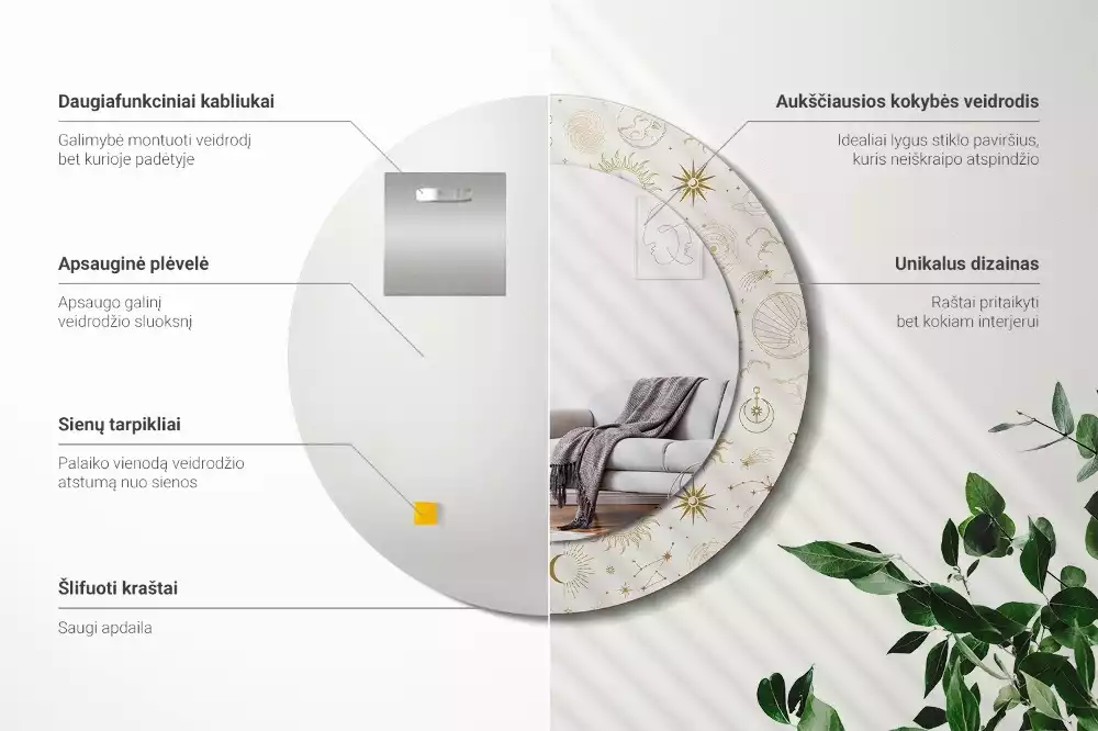 Lustro ścienne dekoracyjne o okrągłym kształcie z motywem mistycznego wzoru