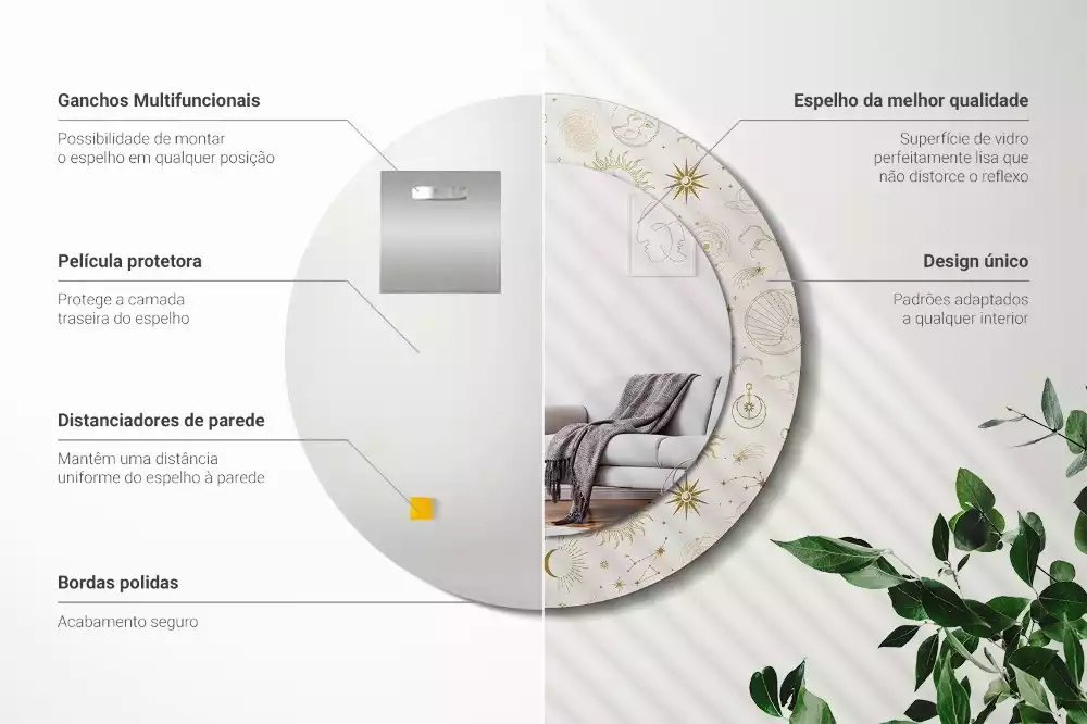 Lustro ścienne dekoracyjne o okrągłym kształcie z motywem mistycznego wzoru