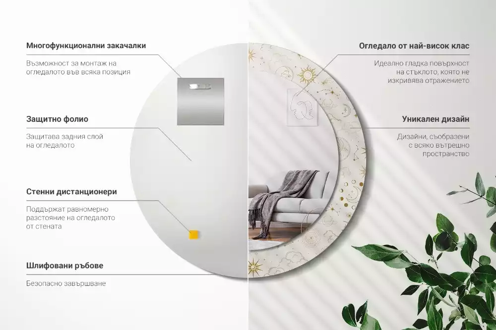 Lustro ścienne dekoracyjne o okrągłym kształcie z motywem mistycznego wzoru