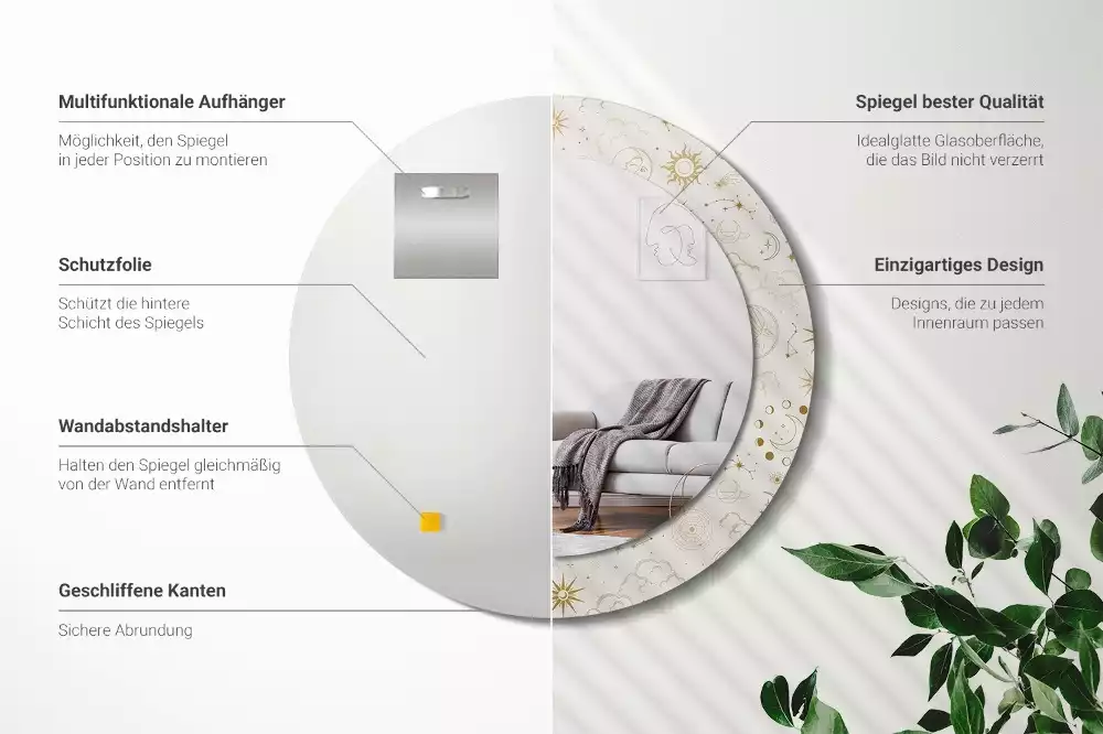 Lustro ścienne dekoracyjne o okrągłym kształcie z motywem mistycznego wzoru