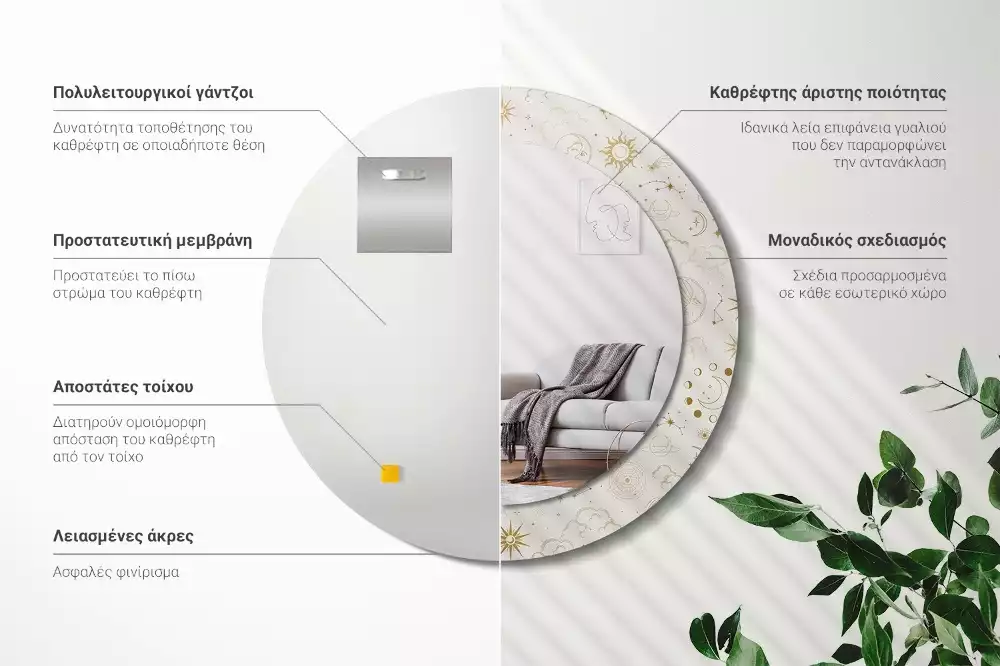 Lustro ścienne dekoracyjne o okrągłym kształcie z motywem mistycznego wzoru