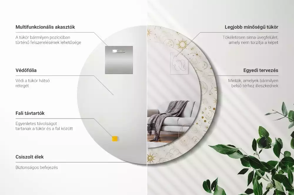 Lustro ścienne dekoracyjne o okrągłym kształcie z motywem mistycznego wzoru