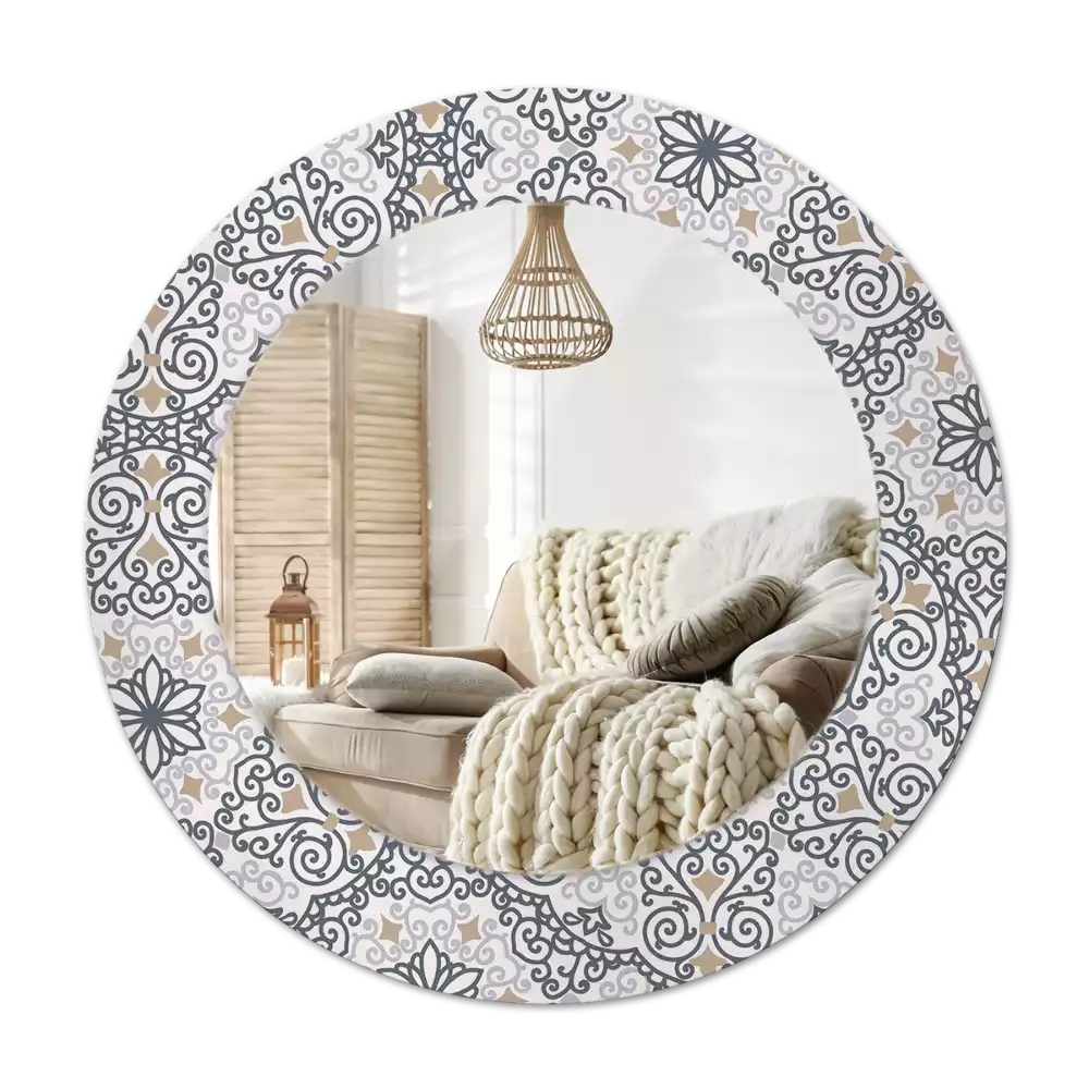 Lustro w ramie z nadrukiem z geometrycznym, okrągłym ornamentem