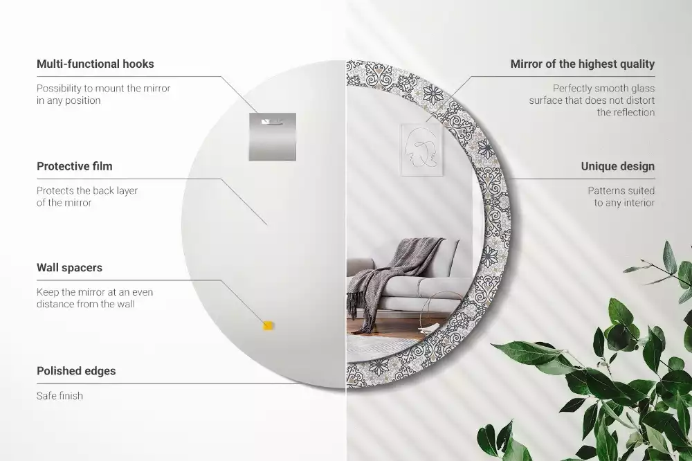 Lustro w ramie z nadrukiem z geometrycznym, okrągłym ornamentem