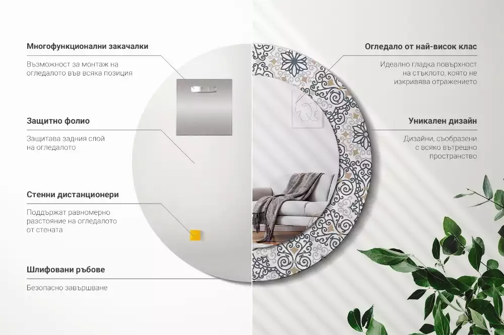 Lustro w ramie z nadrukiem z geometrycznym, okrągłym ornamentem