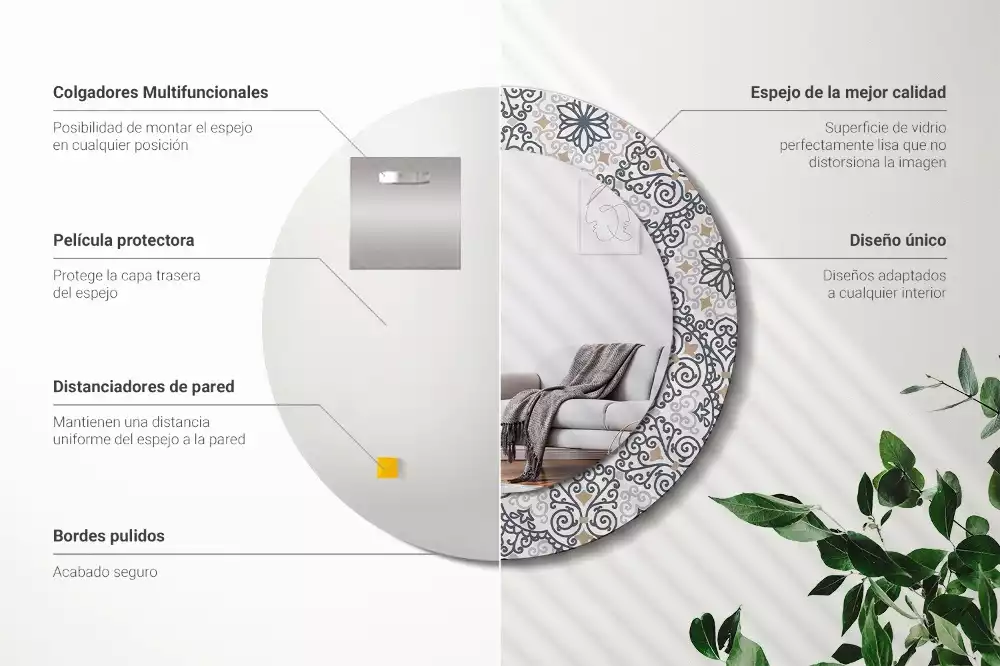 Lustro w ramie z nadrukiem z geometrycznym, okrągłym ornamentem