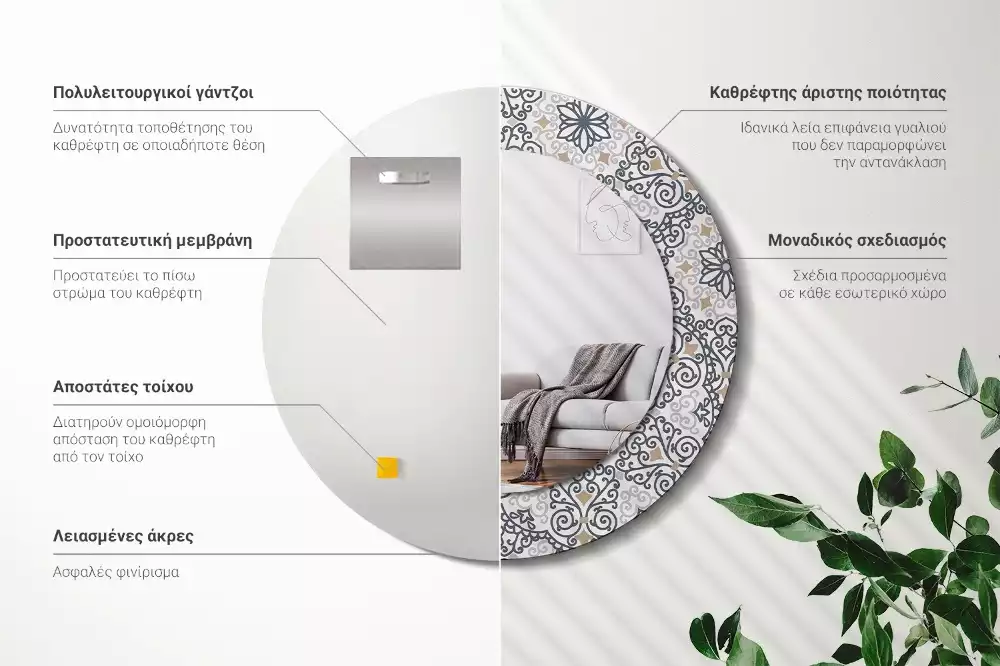 Lustro w ramie z nadrukiem z geometrycznym, okrągłym ornamentem
