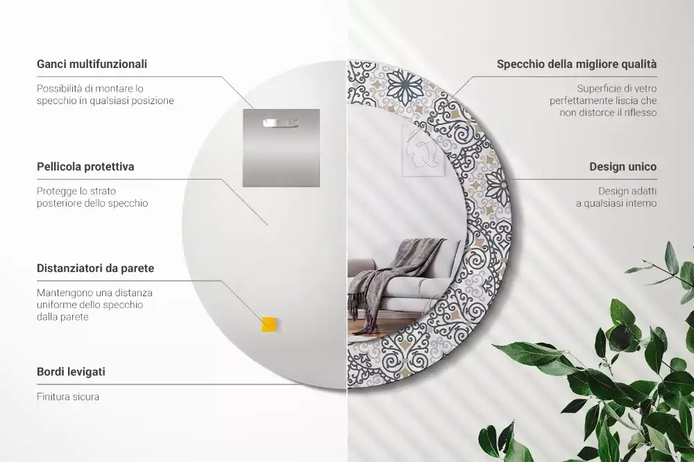 Lustro w ramie z nadrukiem z geometrycznym, okrągłym ornamentem