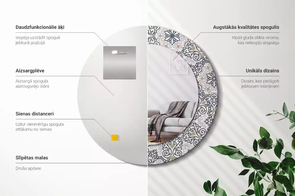 Lustro w ramie z nadrukiem z geometrycznym, okrągłym ornamentem