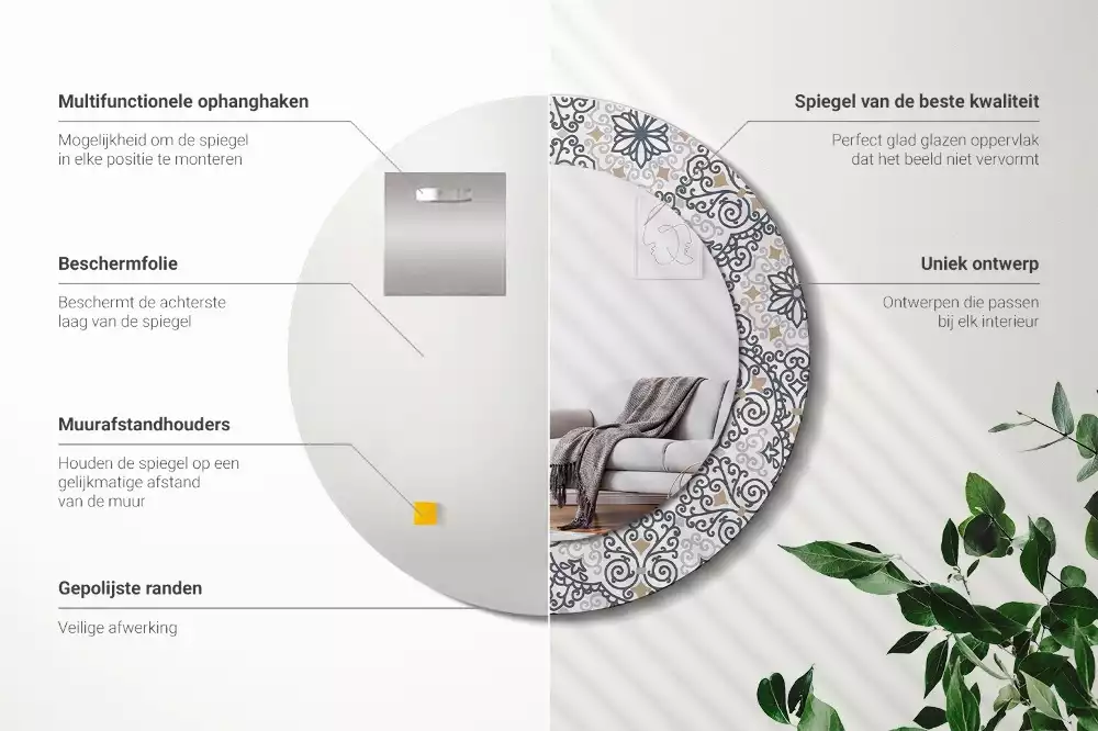 Lustro w ramie z nadrukiem z geometrycznym, okrągłym ornamentem