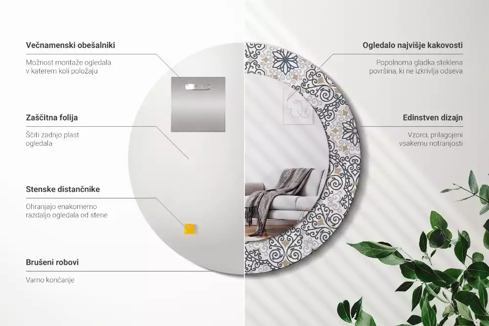 Lustro w ramie z nadrukiem z geometrycznym, okrągłym ornamentem
