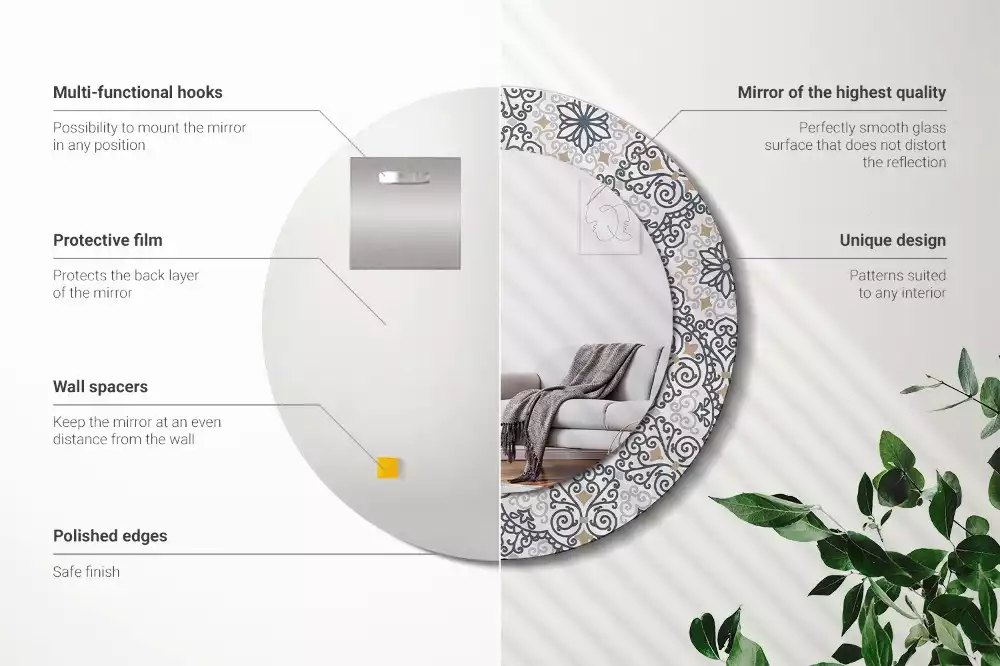 Lustro w ramie z nadrukiem z geometrycznym, okrągłym ornamentem