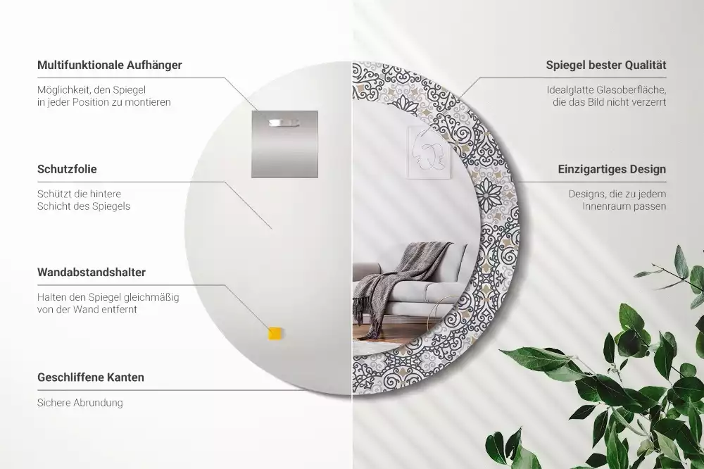 Lustro w ramie z nadrukiem z geometrycznym, okrągłym ornamentem