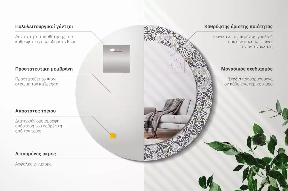 Lustro w ramie z nadrukiem z geometrycznym, okrągłym ornamentem