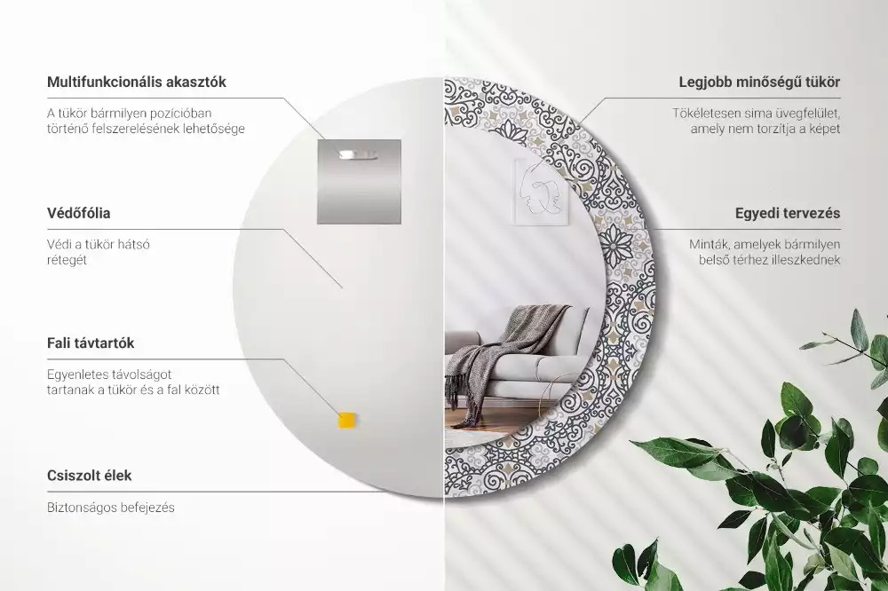 Lustro w ramie z nadrukiem z geometrycznym, okrągłym ornamentem