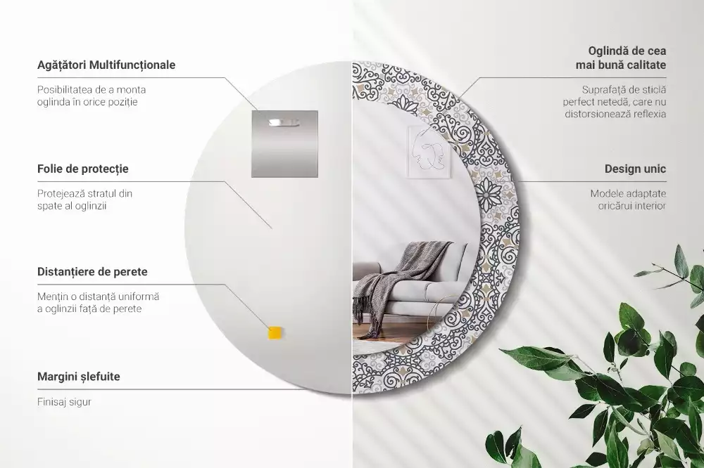 Lustro w ramie z nadrukiem z geometrycznym, okrągłym ornamentem