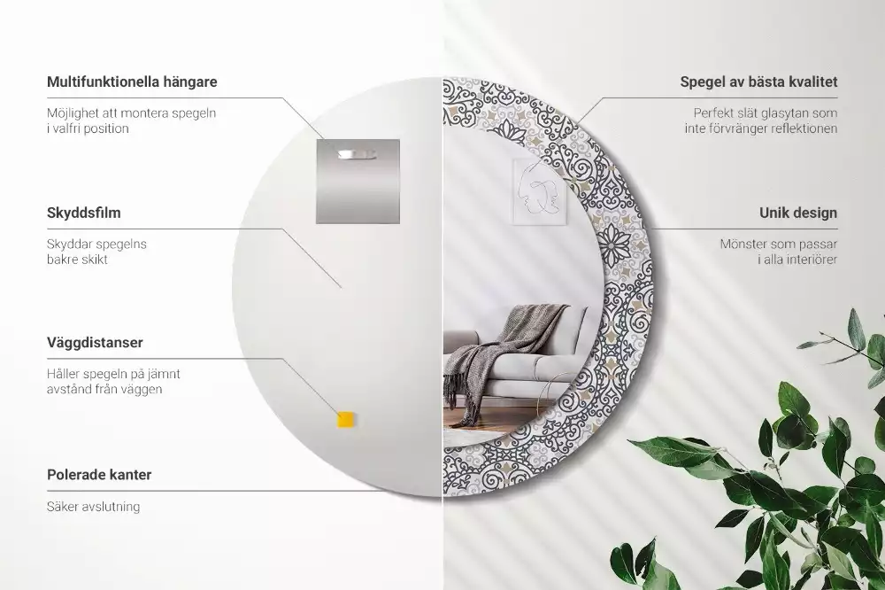 Lustro w ramie z nadrukiem z geometrycznym, okrągłym ornamentem