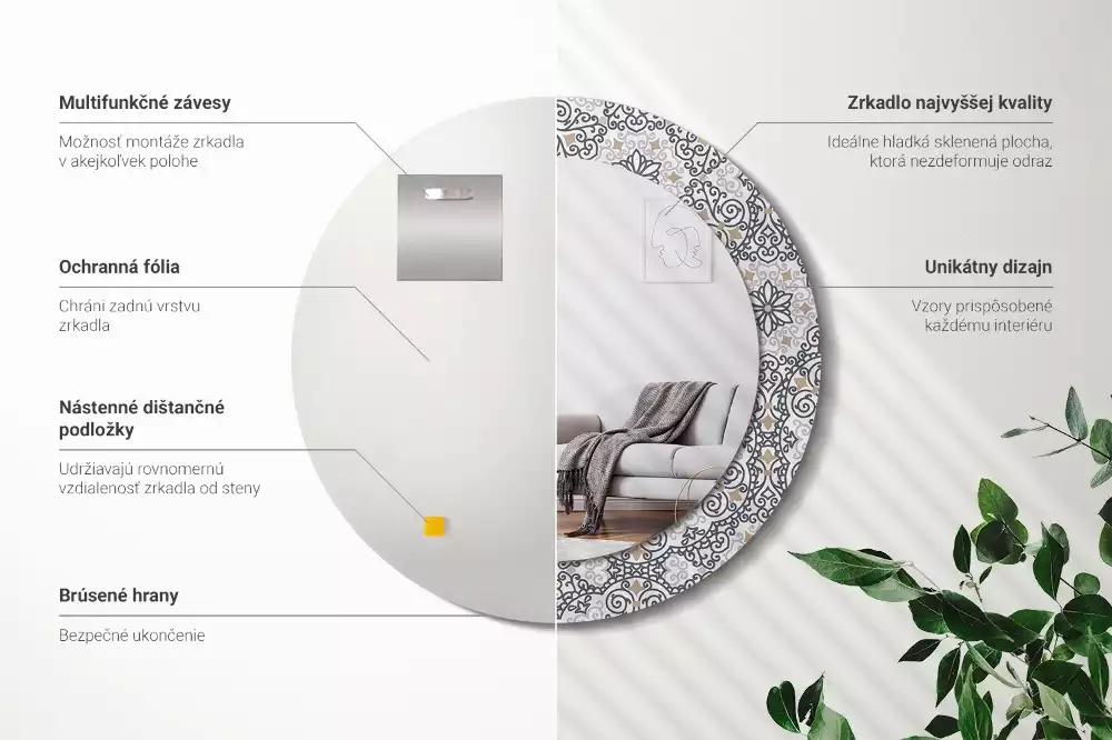 Lustro w ramie z nadrukiem z geometrycznym, okrągłym ornamentem