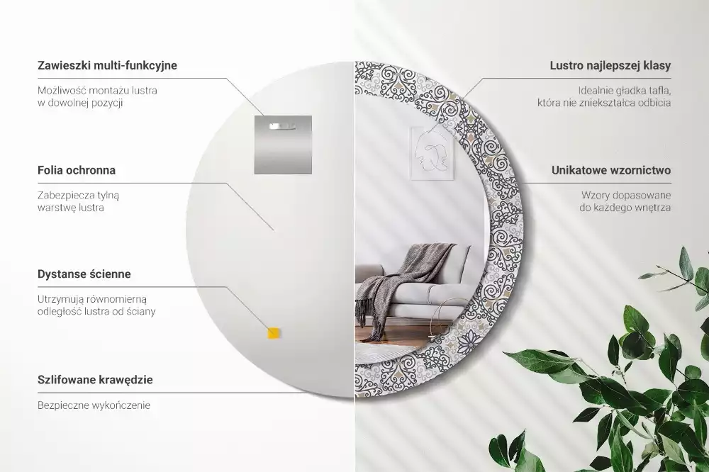 Lustro w ramie z nadrukiem z geometrycznym, okrągłym ornamentem