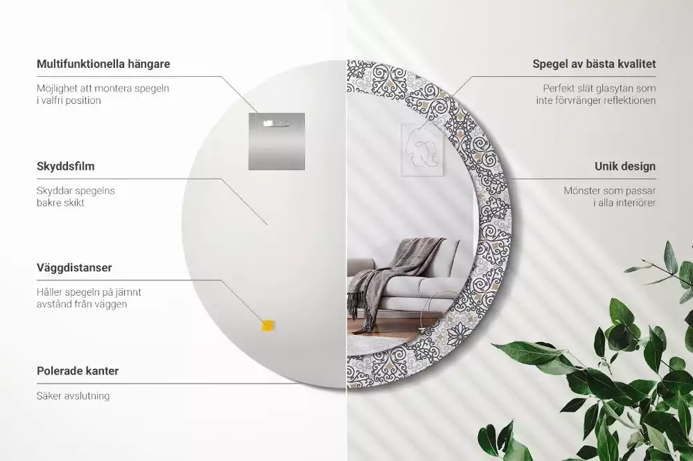 Lustro w ramie z nadrukiem z geometrycznym, okrągłym ornamentem