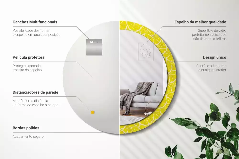 Lustro okrągłe z drukowaną ramką w motywem cytryn