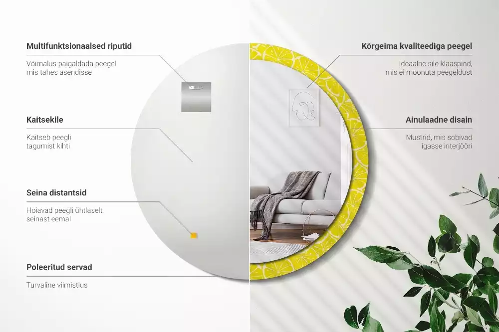 Lustro okrągłe z drukowaną ramką w motywem cytryn