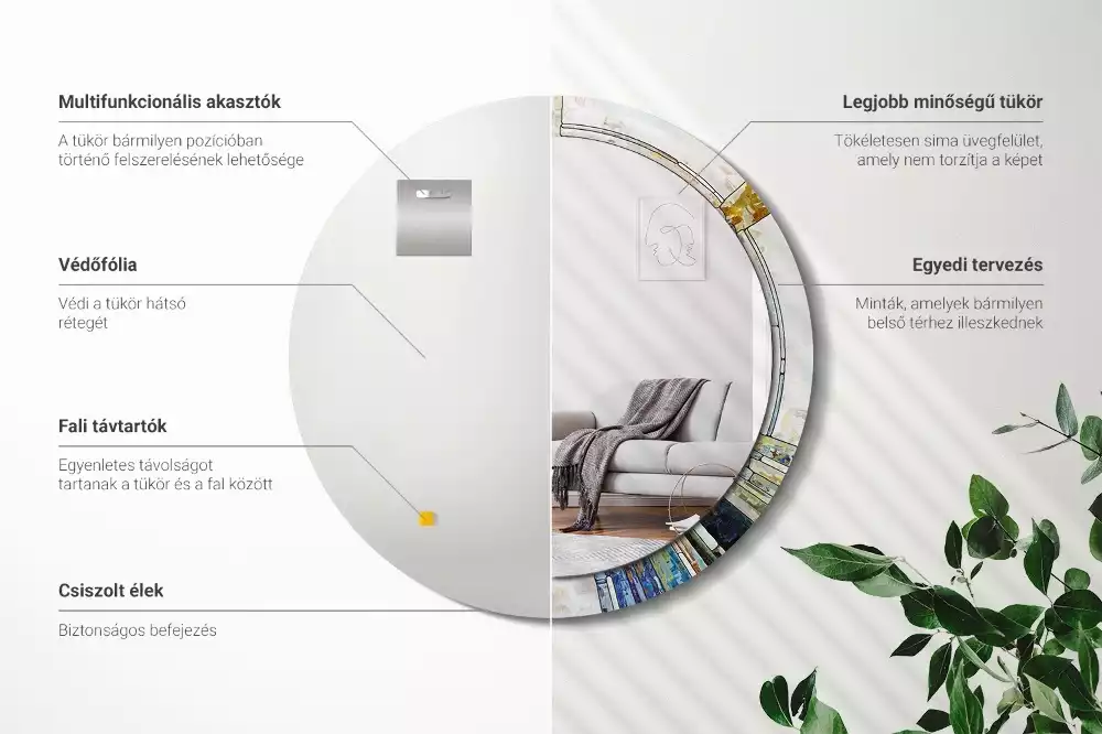 Lustro z okrągłą ramką z nadrukiem w stylu witrażu